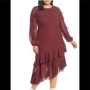 NWT Cooper St Chiffon Texture Dot & Ruffle Dress